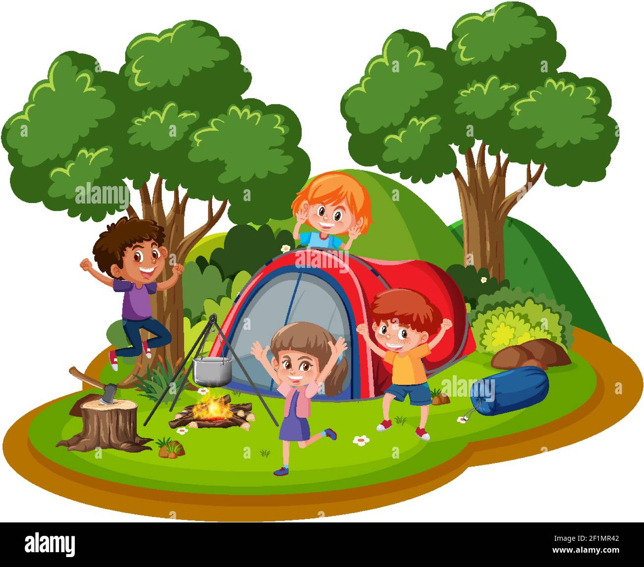 Happy kids camping in the forest illustration Stock Vector Image & Art -  Alamy