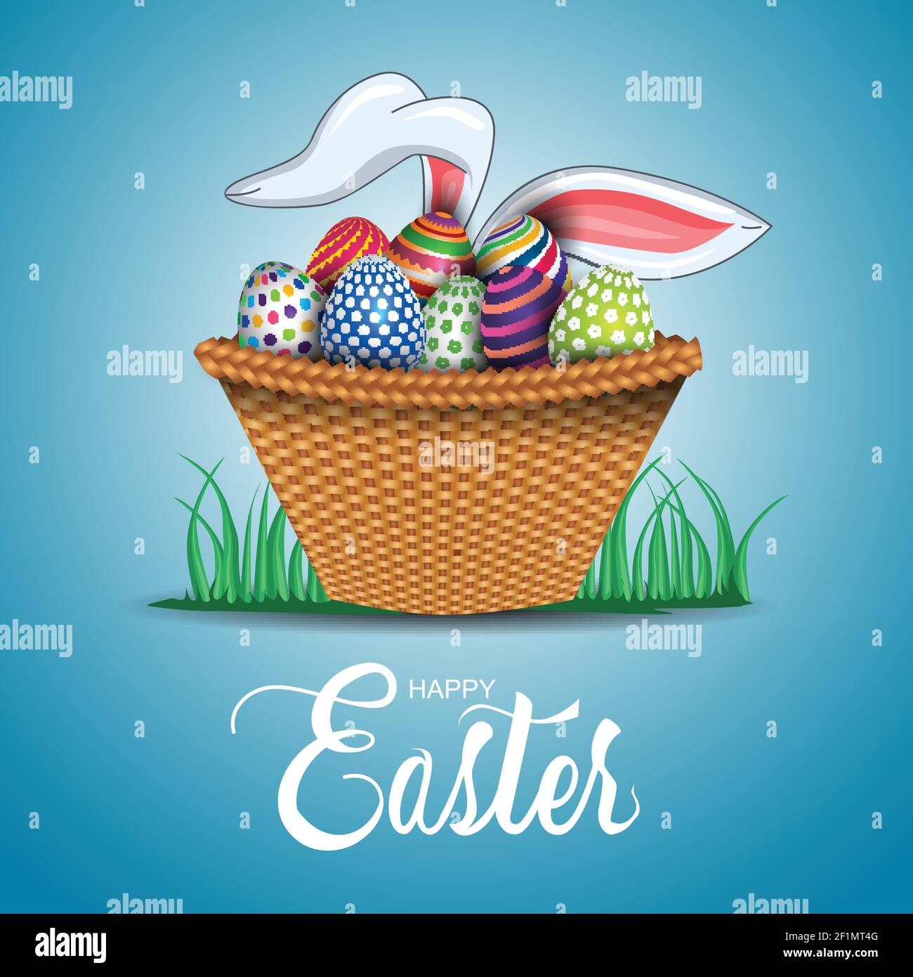 happy Easter creative greetings. basket with eggs. vector illustration design Stock Vector