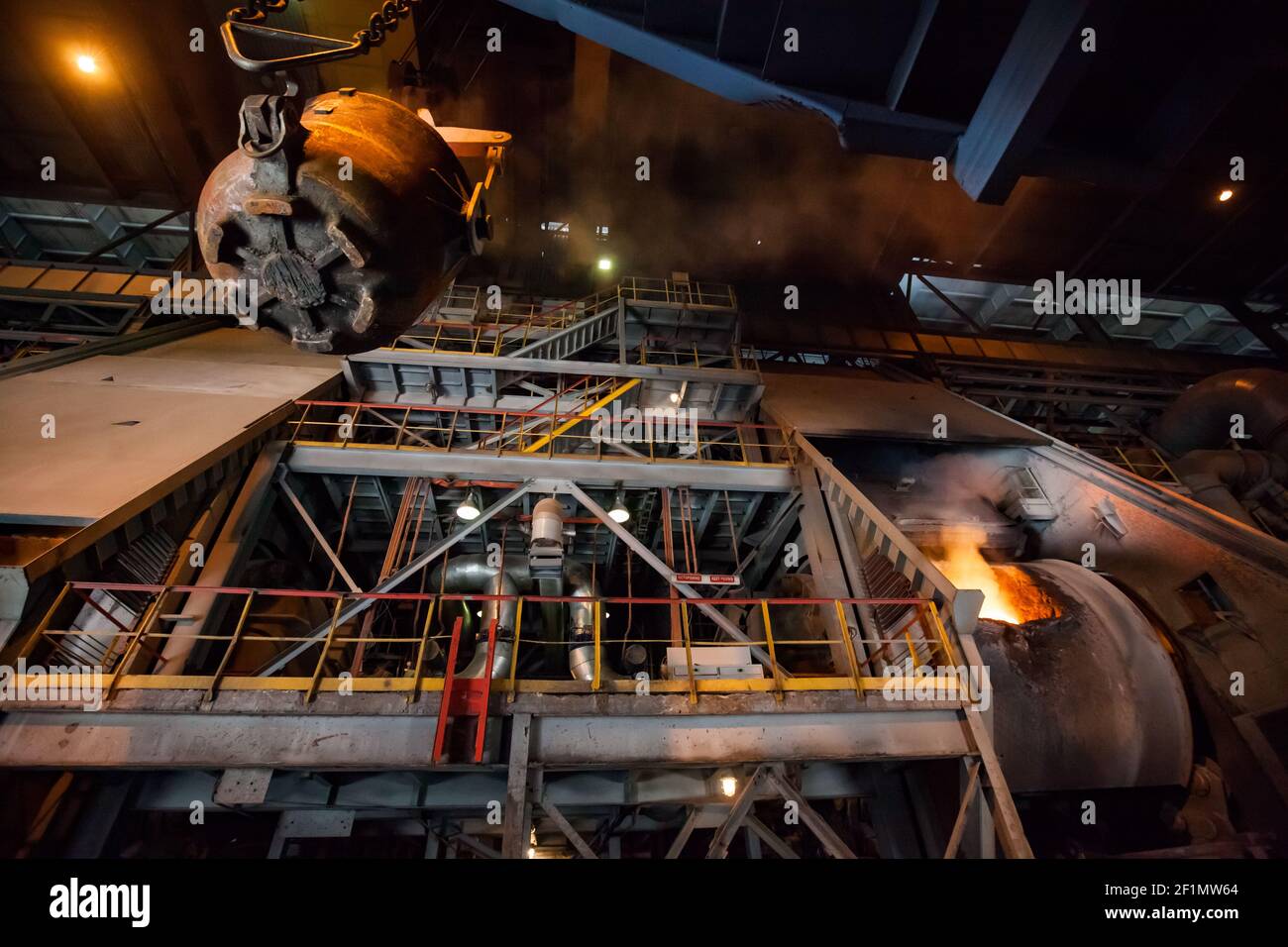 Metallurgical plant factory workshop. Melting copper with Pierce