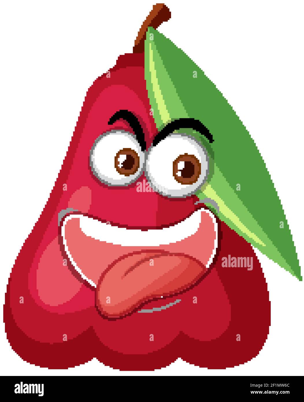 Rose apple cartoon character with happy face expression on white