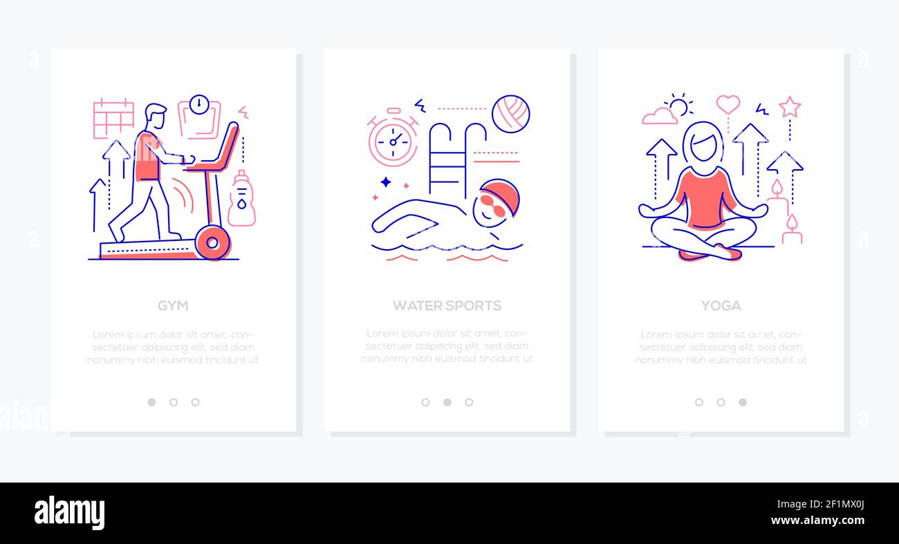 Active lifestyle - vector line design style web banners with copy space ...