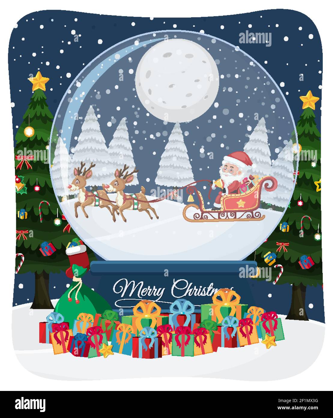 Merry Christmas font with Santa Claus in snow scene illustration Stock Vector