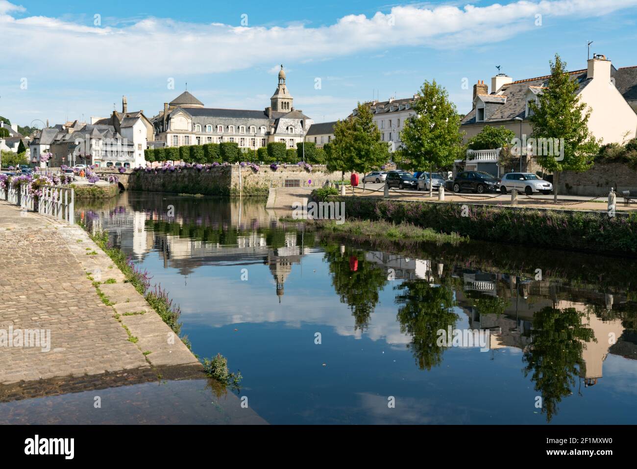 The river Laita and smalltown of Quimperle in southern Brittany Stock Photo