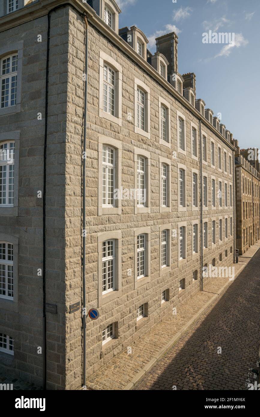 Historic Norman stone houses in the Saint-Malo Intra-Muros Neighboorhood Stock Photo