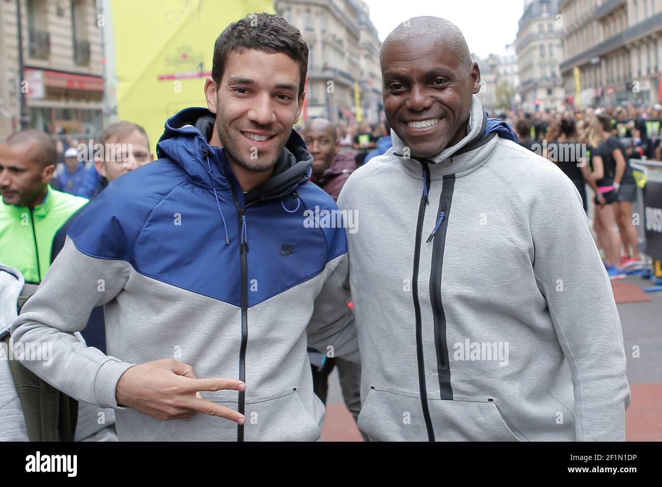 Carl Lewis (usa), ambassador of Nike, gives the start of the 11th edition  of the running race 10KM Paris Centre, in Paris, on October 05, 2014,  France, Europe - Photo Stephane Allaman /