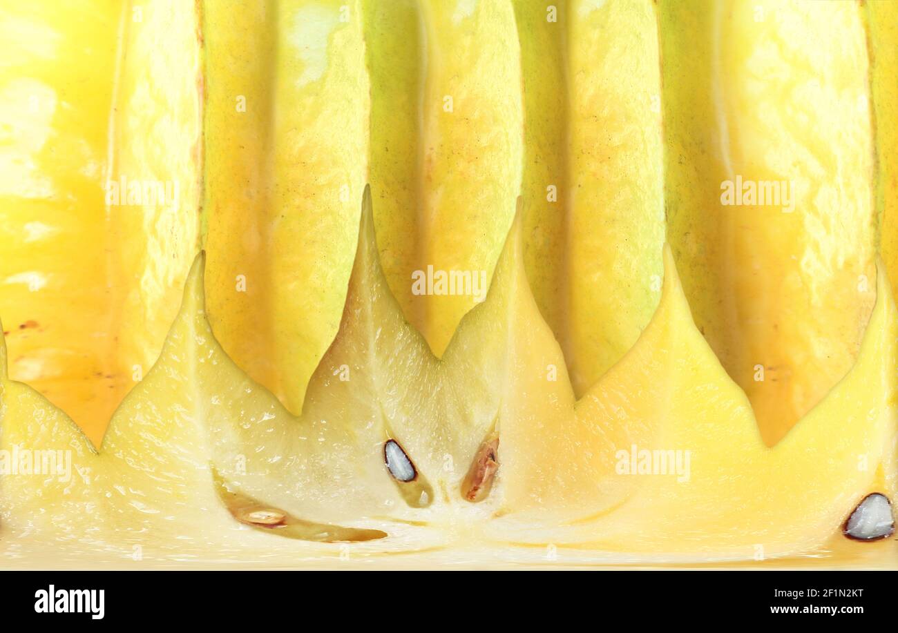 Flat  texture of sliced star fruit. Stock Photo