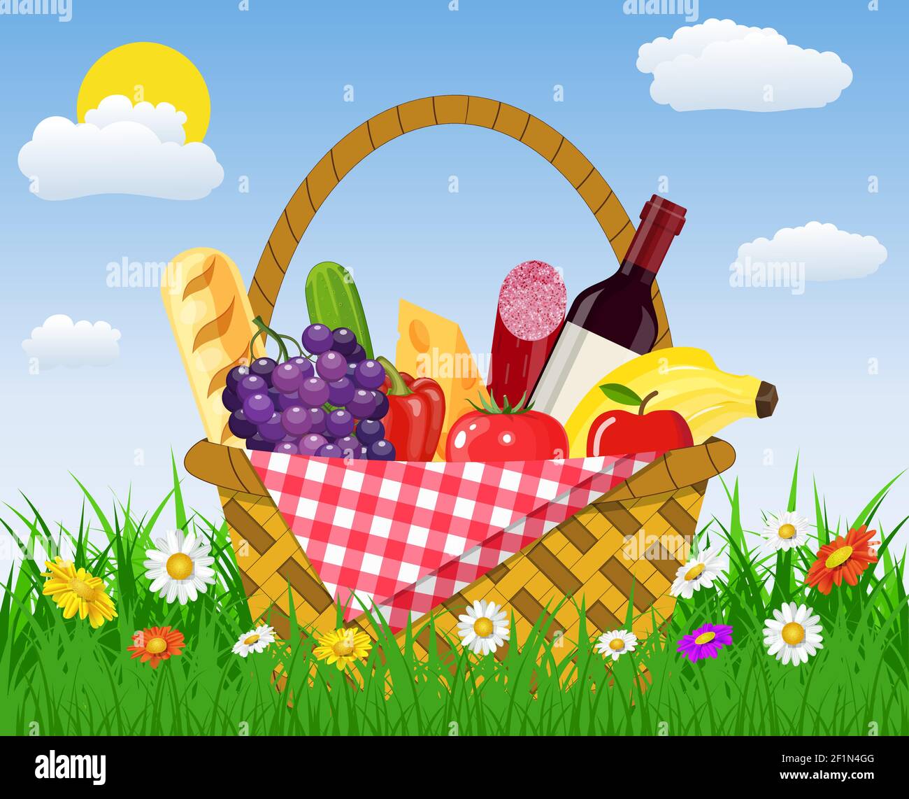 WIcker picnic basket full of products Stock Vector Image & Art Alamy