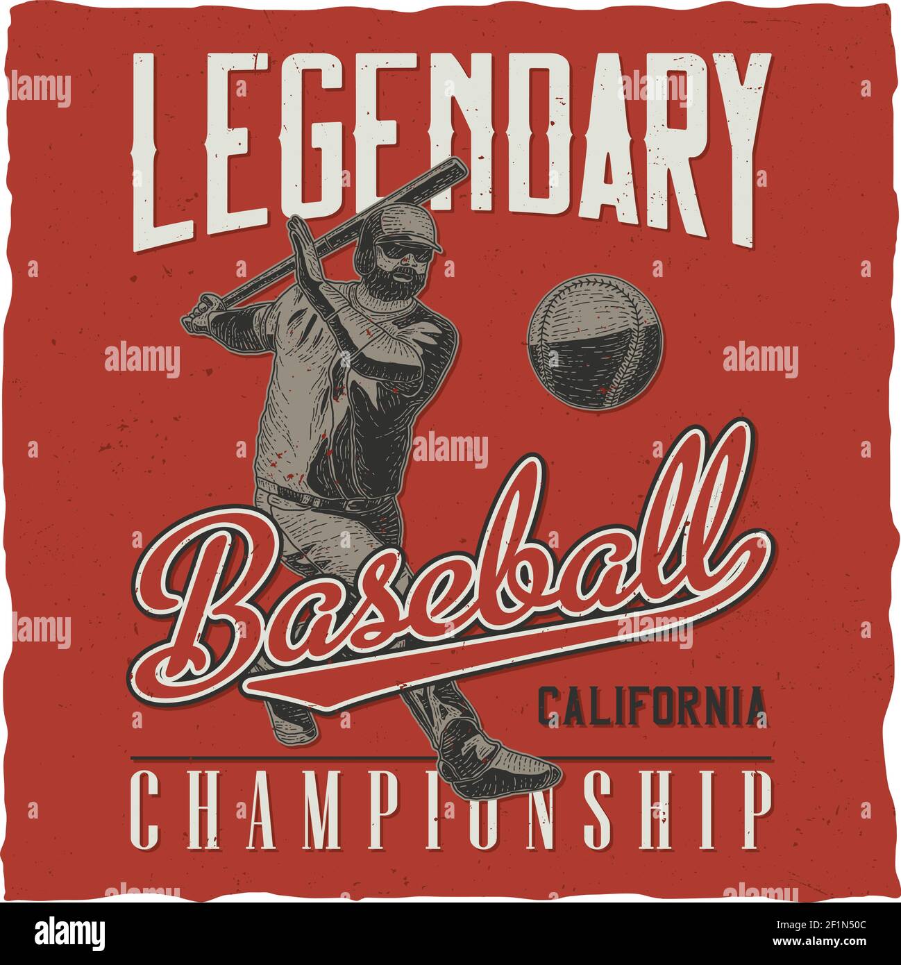 Baseball t-shirt label design with illustration of baseball player Stock Vector