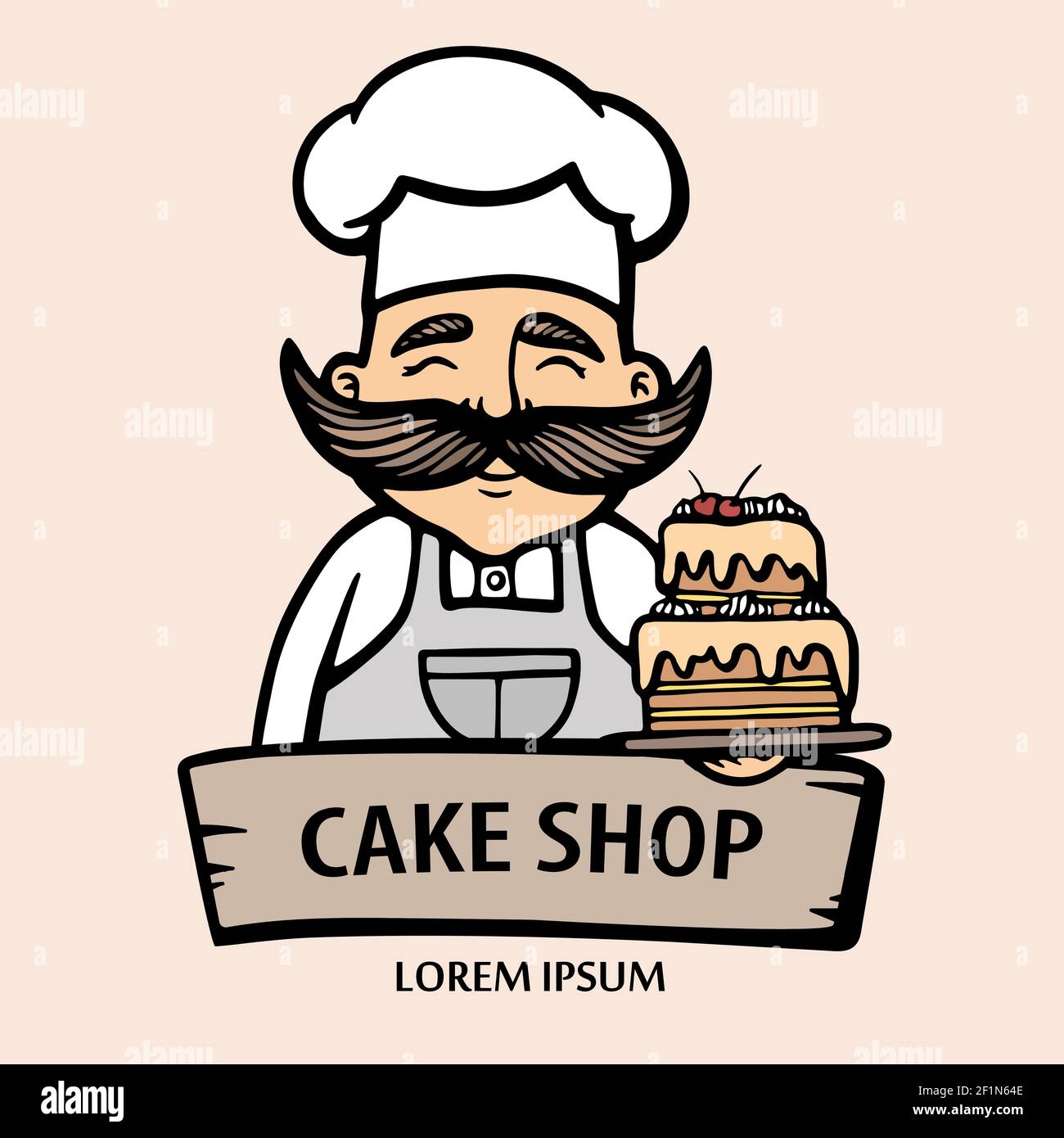 Bakery logo. Hand drawn vector illustration of chefcooker with a