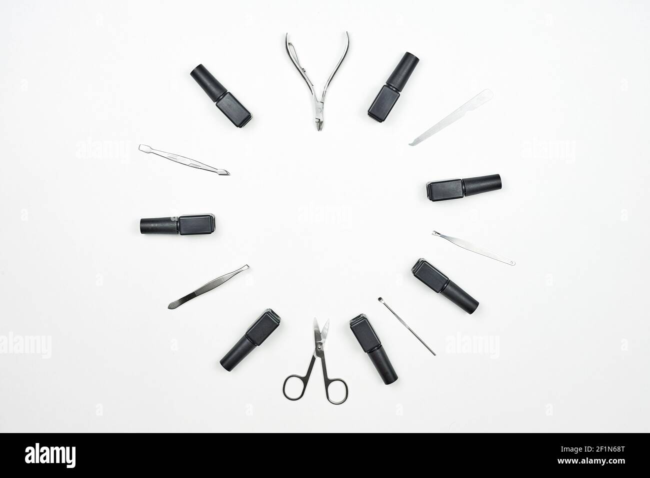 Nail artist tools set in a circle. Professional manicure tools and nail
