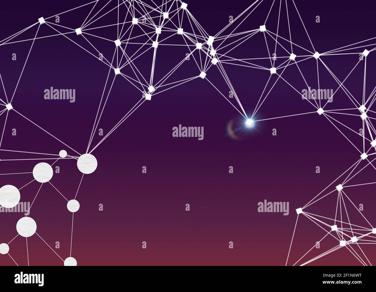Network of connections against purple and red gradient background Stock
