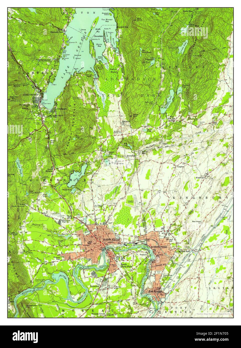 Glens Falls, New York, map 1955, 162500, United States of America by Timeless Maps, data U.S