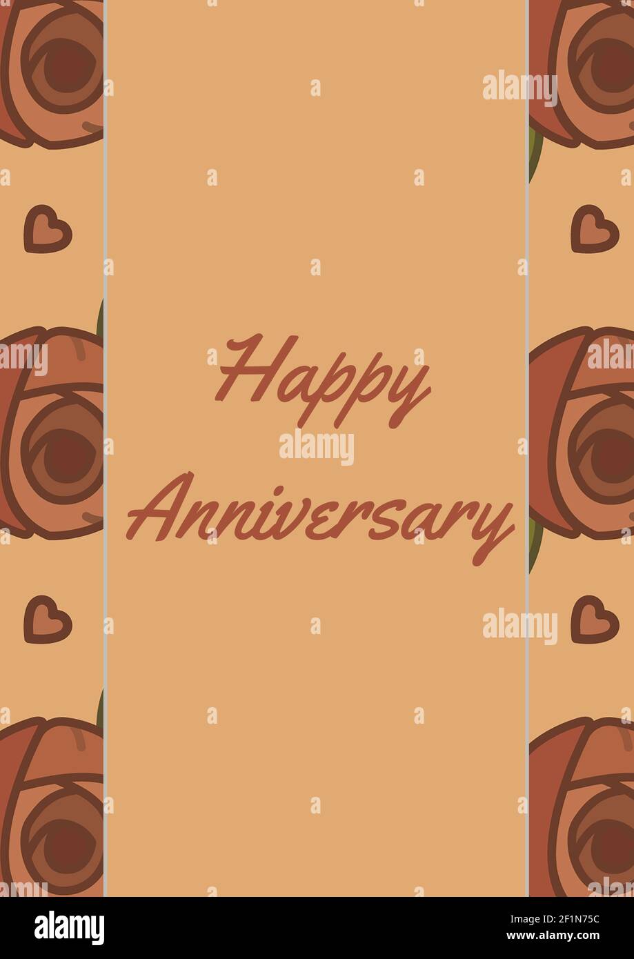 Happy anniversary text with illustration of red roses on orange ...
