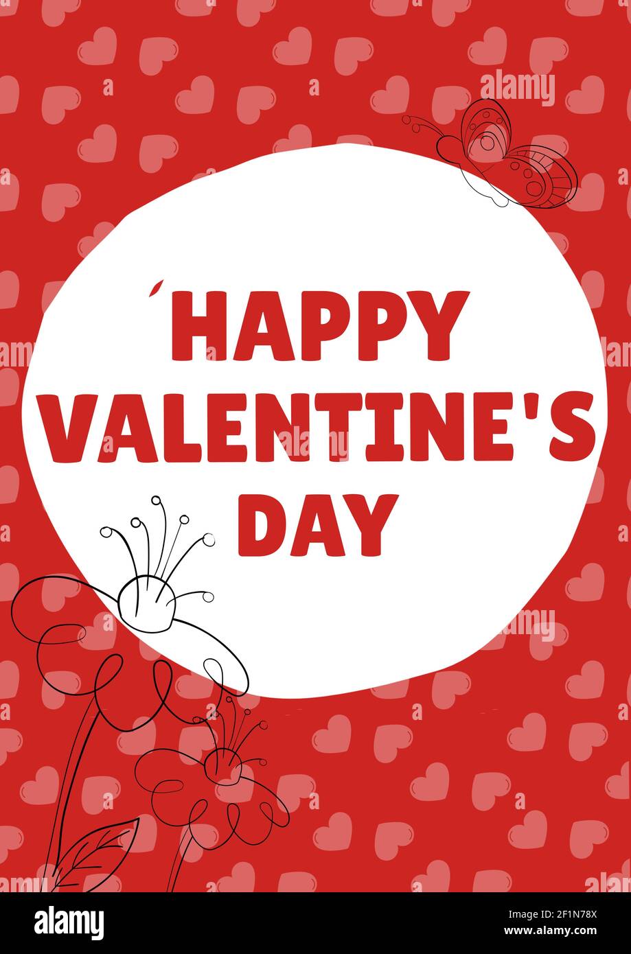 Happy valentine's day text in white circle and hearts on red background ...