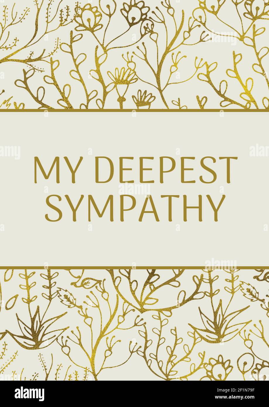 My deepest sympathy text with illustration of flowers on cream background Stock Photo
