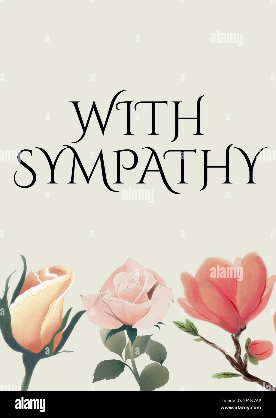 With sympathy text with illustration of flowers on cream background Stock Photo