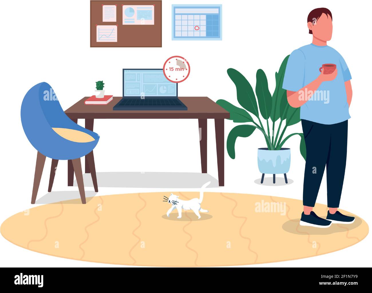 Freelancer on break flat color vector faceless character Stock Vector