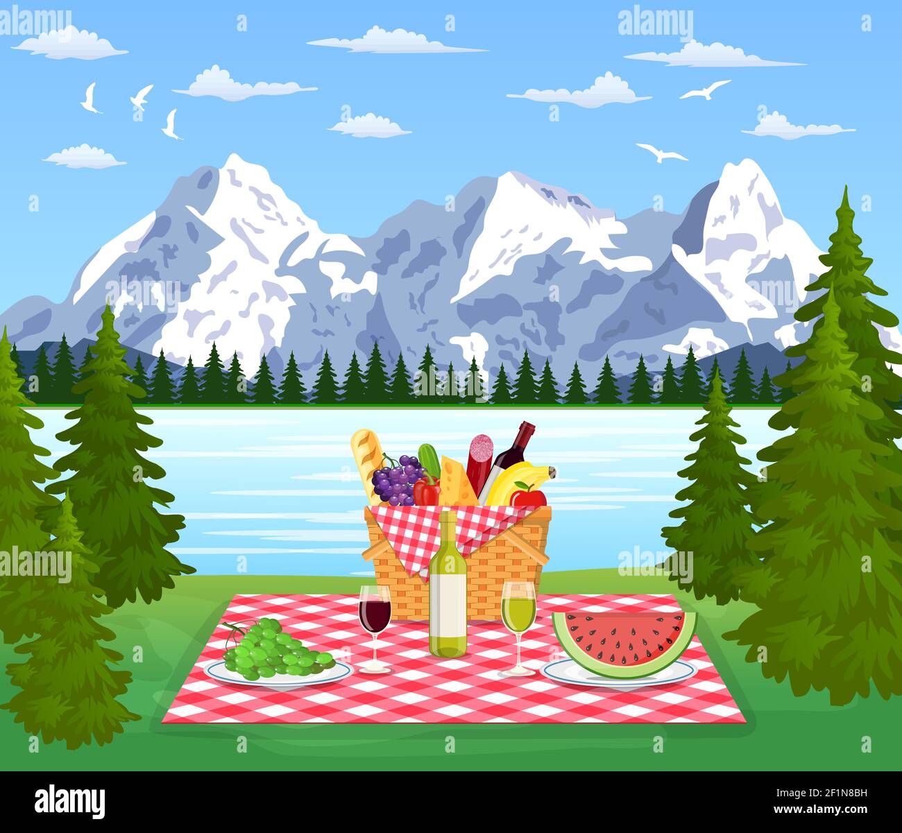 Picnic in the Mountains Stock Vector