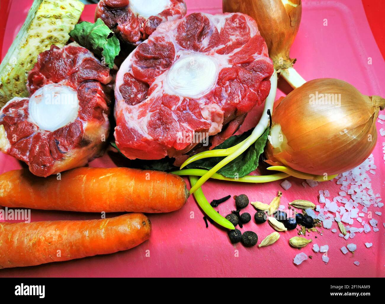 the ingredients to cook a clear oxtail soup Stock Photo