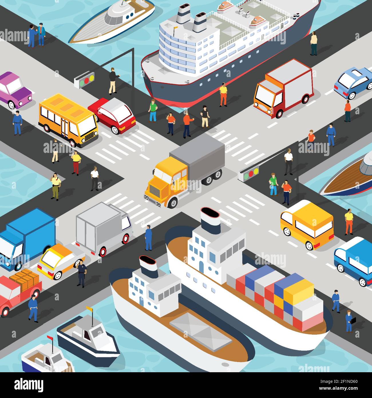 Isometric port cargo ship cargo seaport at sea Stock Vector Image & Art ...