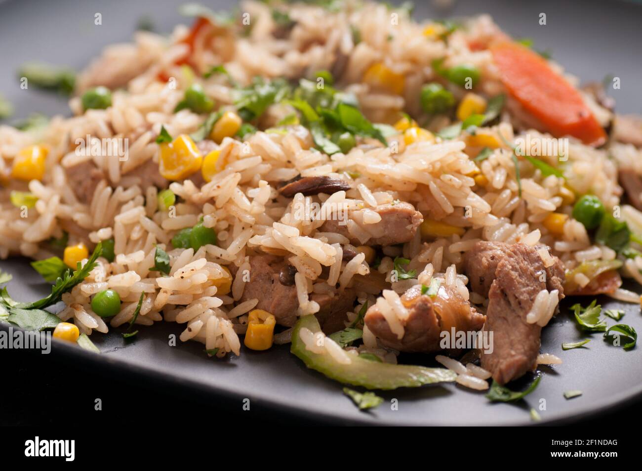 pork fried rice with farm fresh vegetables Stock Photo
