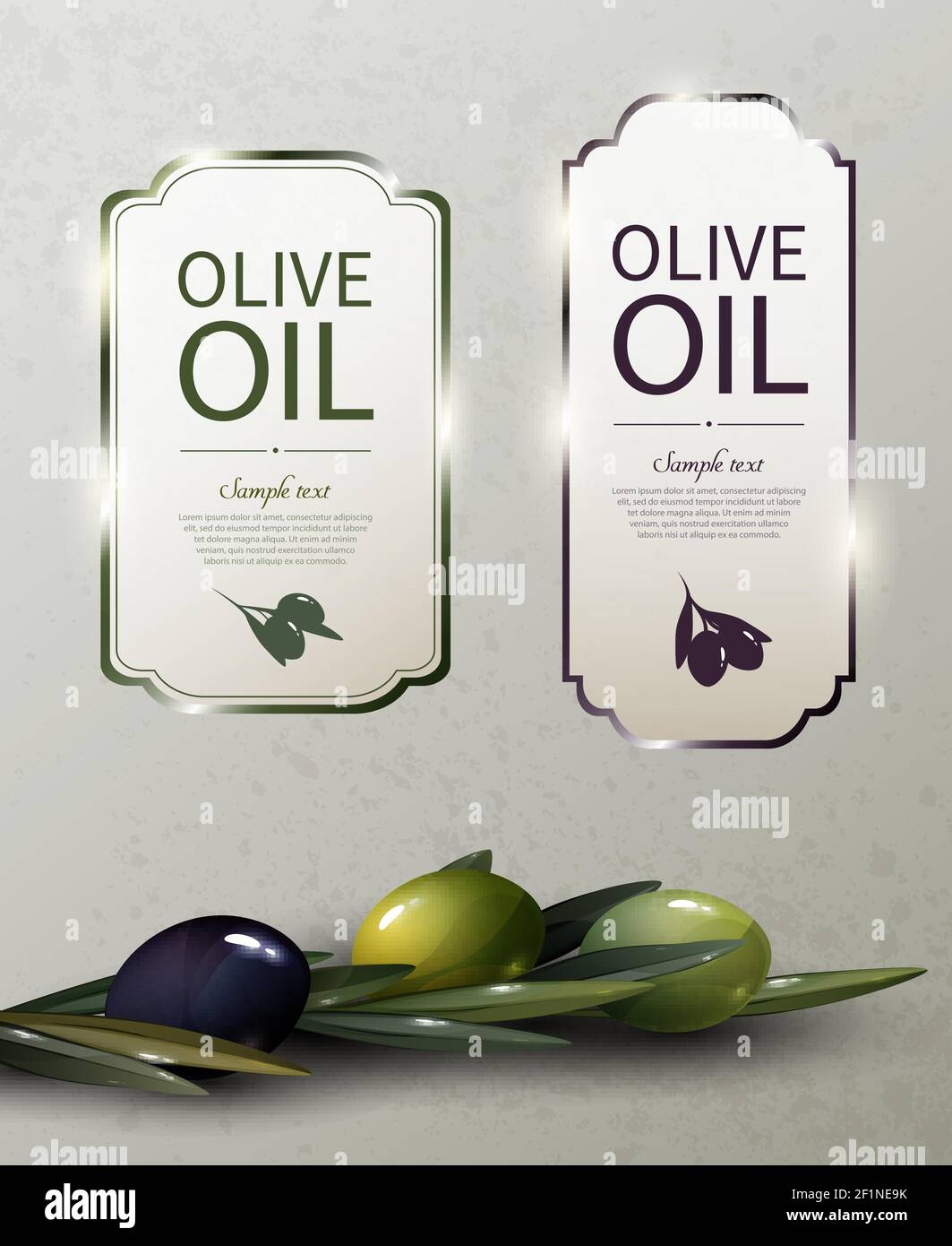 Olive oil glossy brand logos with natural organic green and black