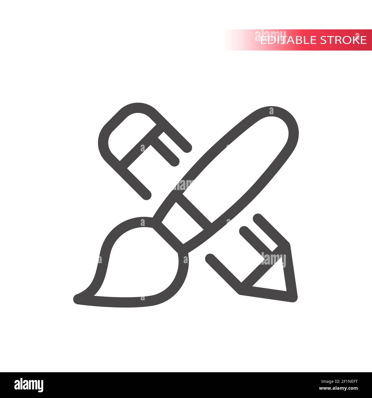 Paint brush and pencil crossed line vector icon. Outline, editable stroke. Stock Vector