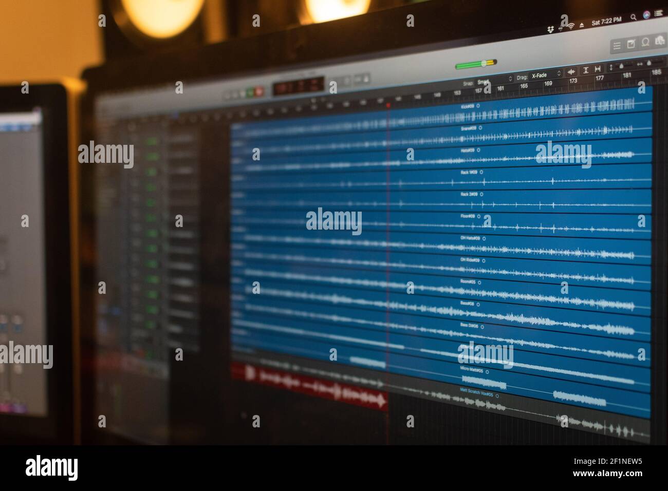 Closeup of a computer screen with a software for mixing music Stock Photo