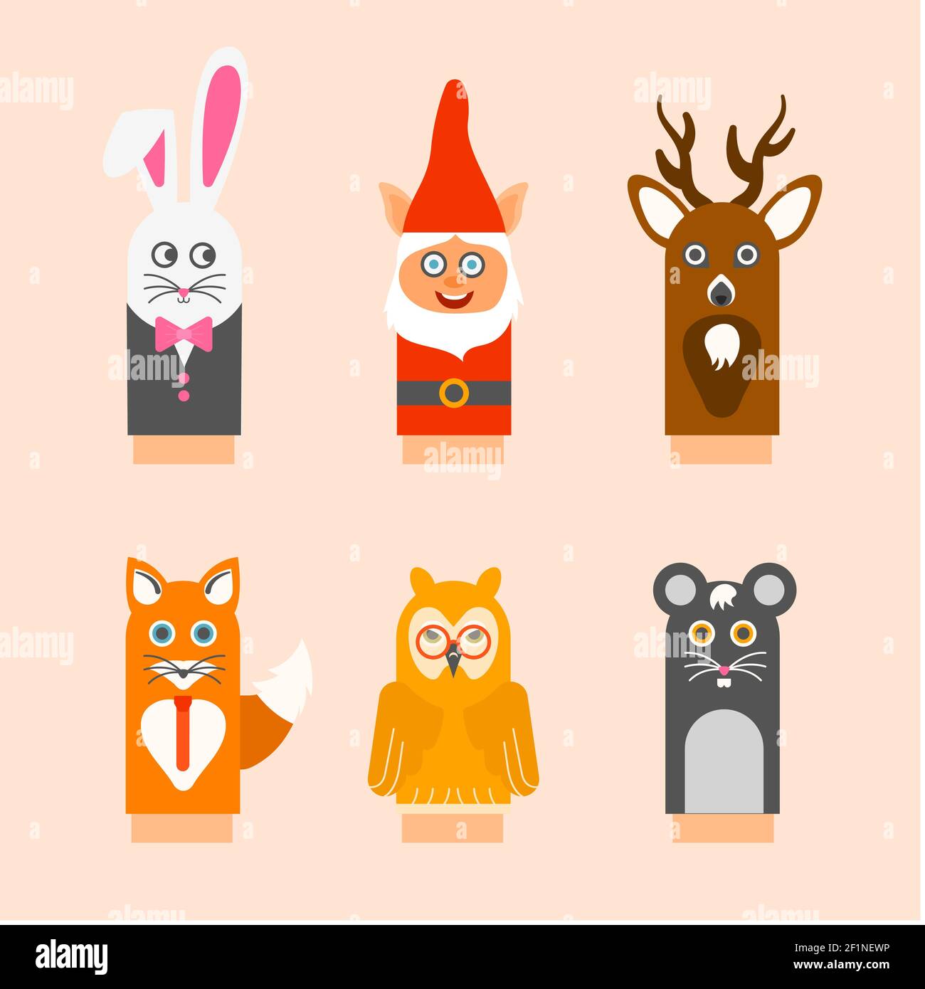 Organic flat design hand puppets collection Vector illustration. Stock Vector