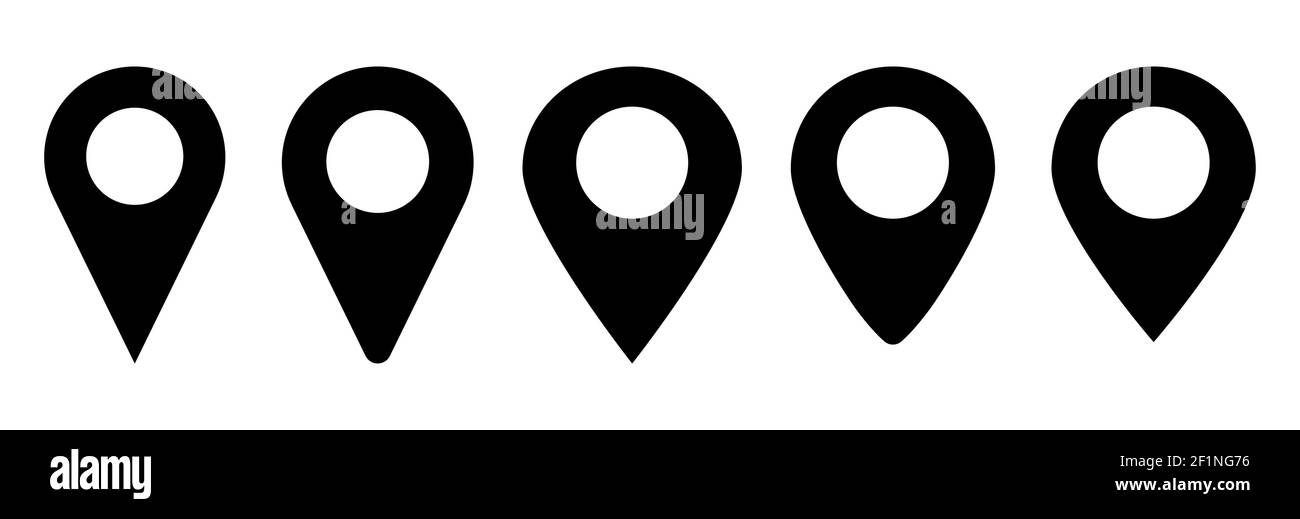 Set of vector location icons. Modern map pin place marker. GPS location symbol collection. Vector illustration isolated on white background. Stock Vector