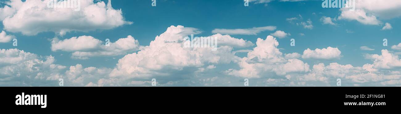 Natural Day Cloudy Sky Abstract Background. Panorama Panoramic View. Backdrop. Stock Photo