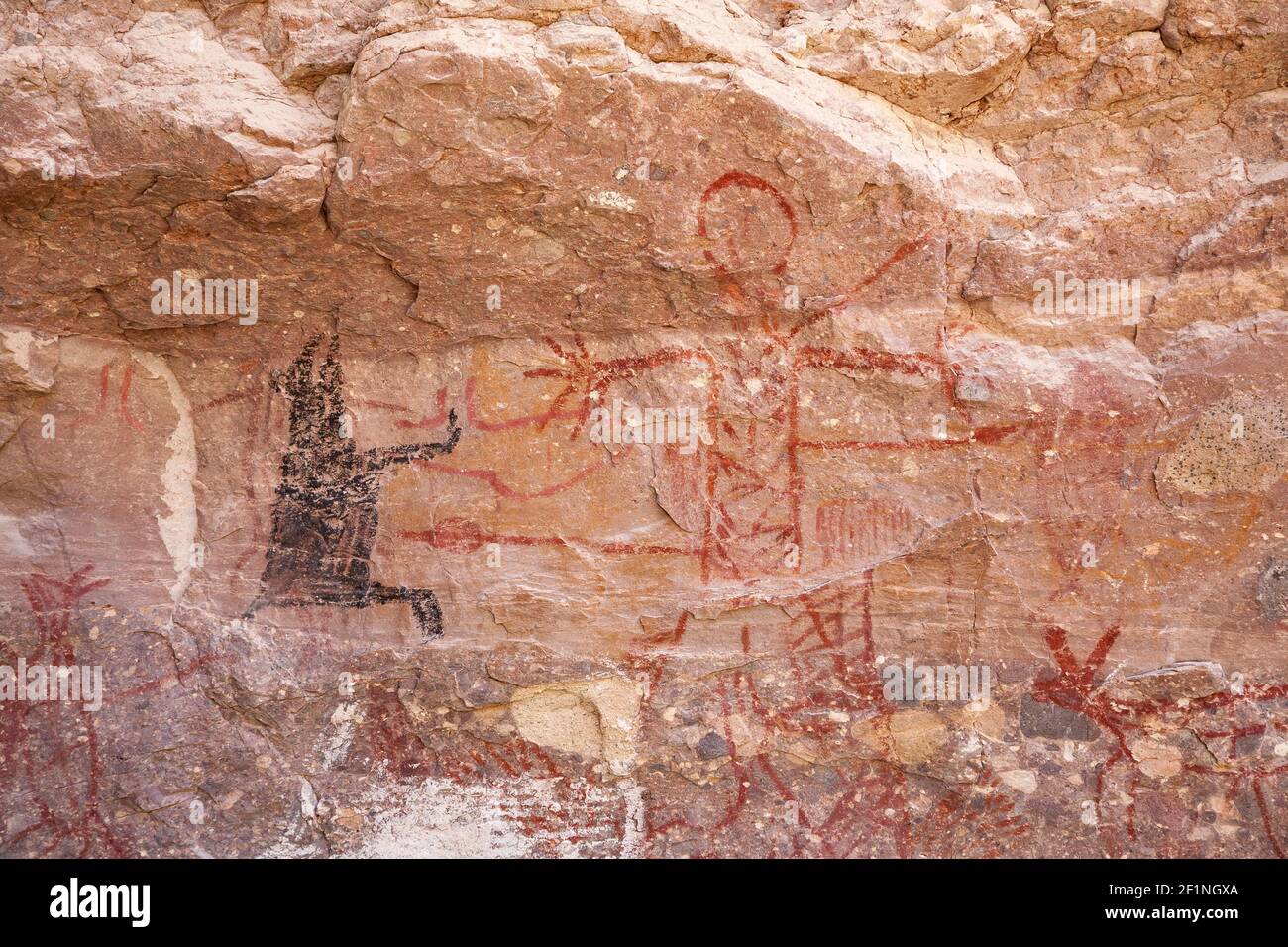 Prehistoric rock paintings in Canon La Trinidad near Mulege, Baja California Sur, Mexico Stock Photo