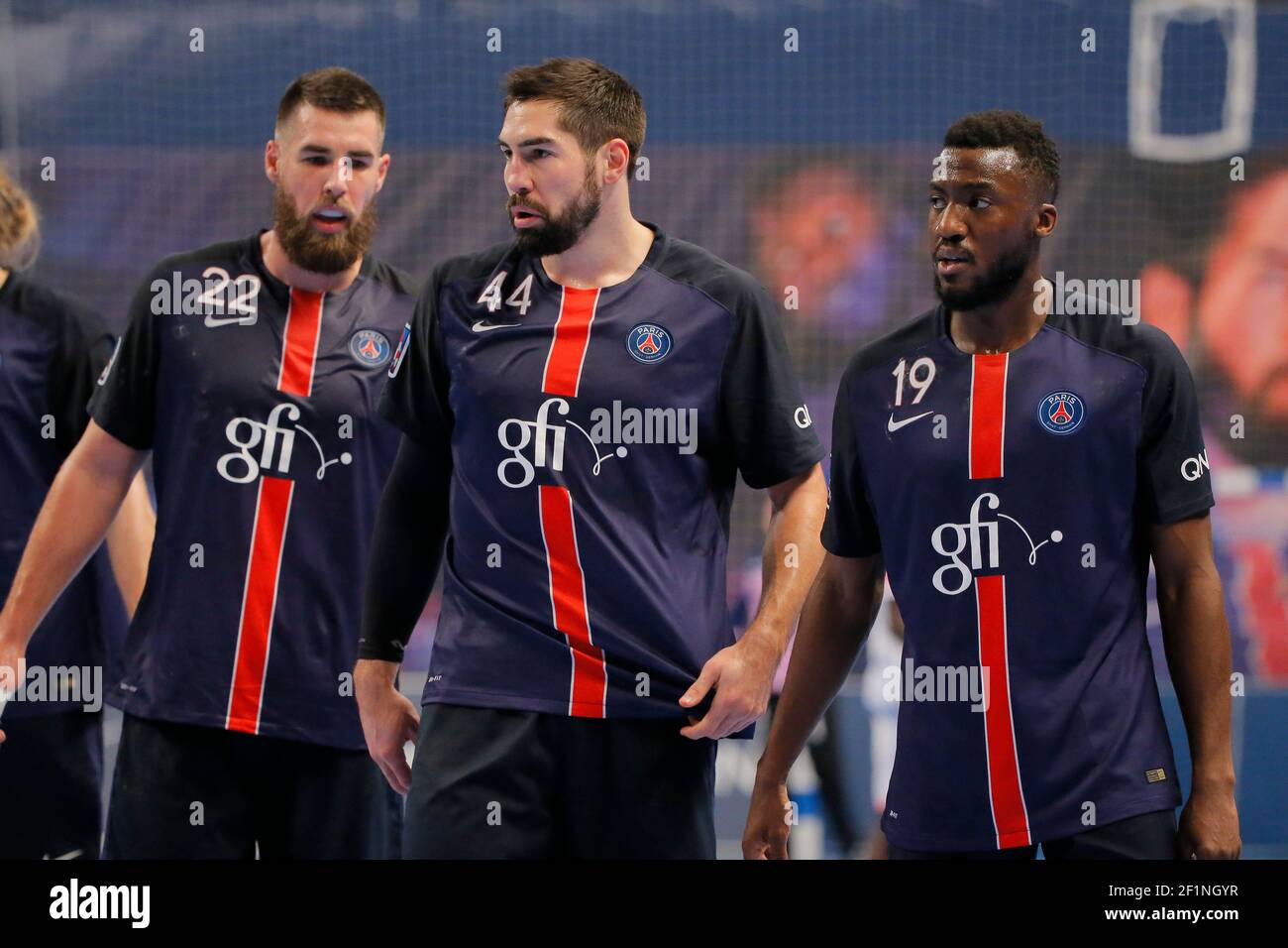 Luka Karabatic (PSG handball), Nikola Karabatic (PSG Hanball), Luc Abalo ( PSG Hanball) during the French Championship Pro D1 2015-2016 match between Paris  Saint Germain (PSG) Handball and Cesson Rennes at Stade Pierre