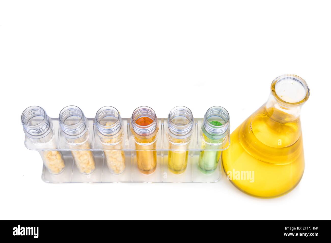 Ethanol biofuel derived from corn maze with beaker test tubes and corn