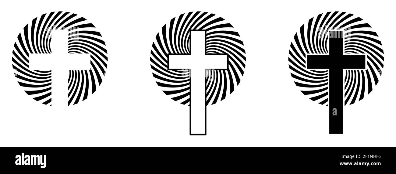 Christian cross with sun rays. Christian cross icon. Abstract religion symbol. Vector illustration. Church logo isolated Stock Vector
