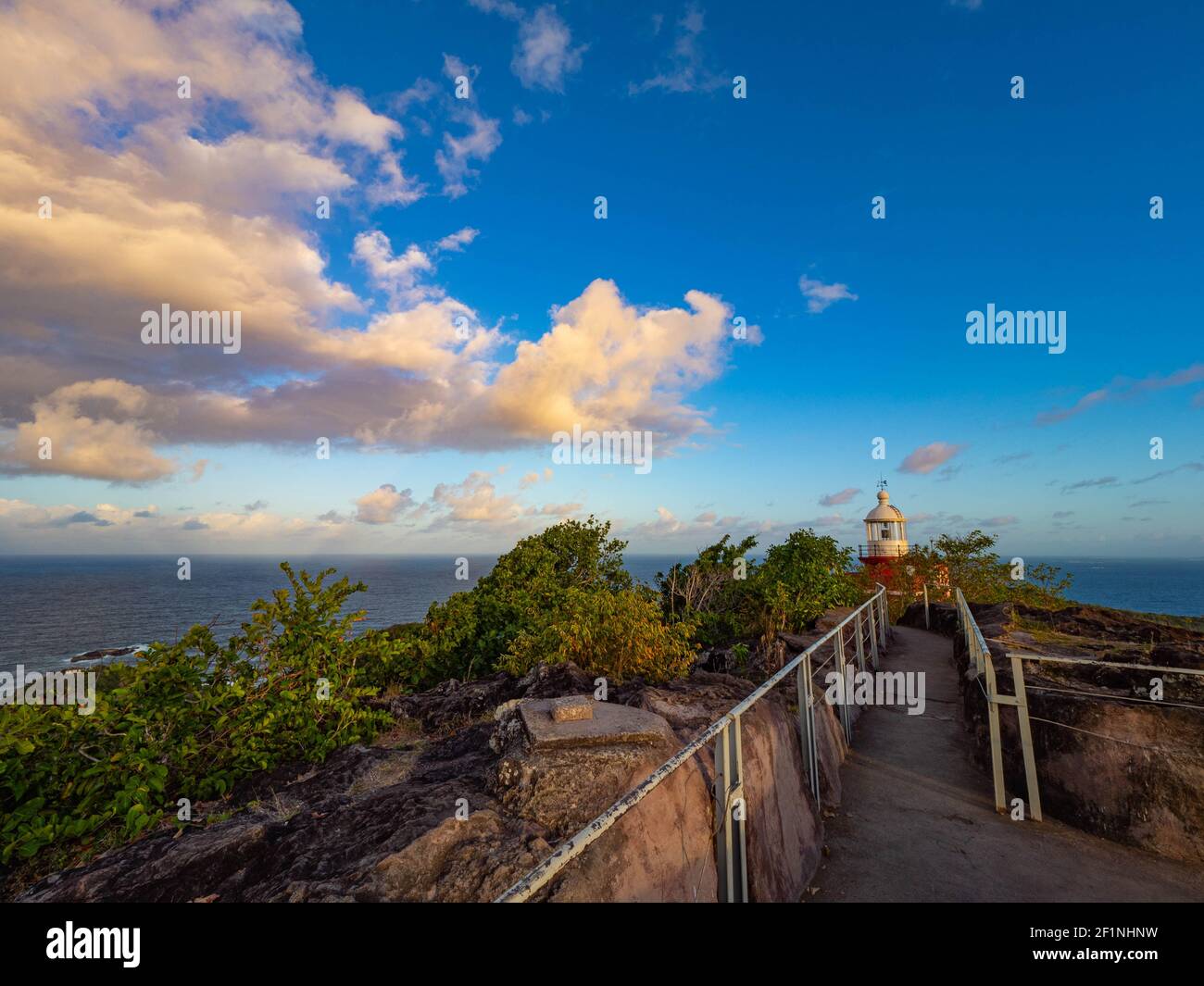 The Caravelle lighthouse is located in the town of Trinté on the east coast of the island of Martinique. Stock Photo
