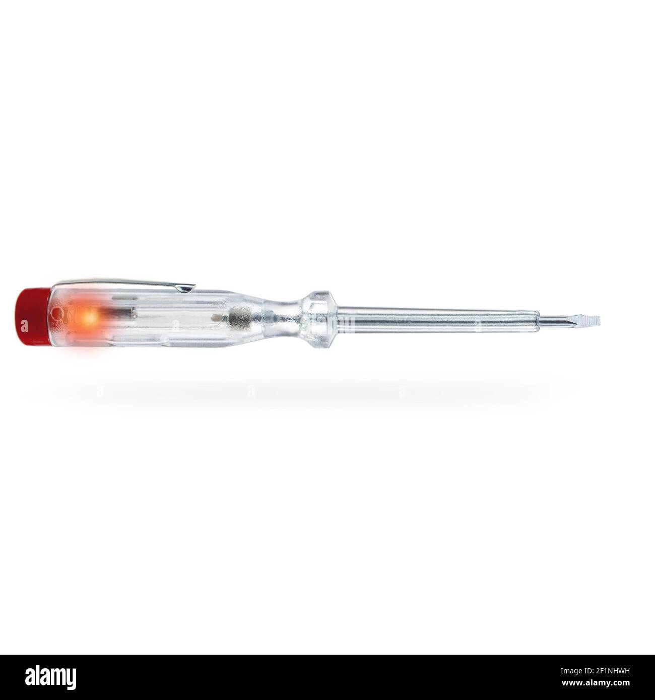 Voltage test pen screwdriver isolated white background. Stock Photo