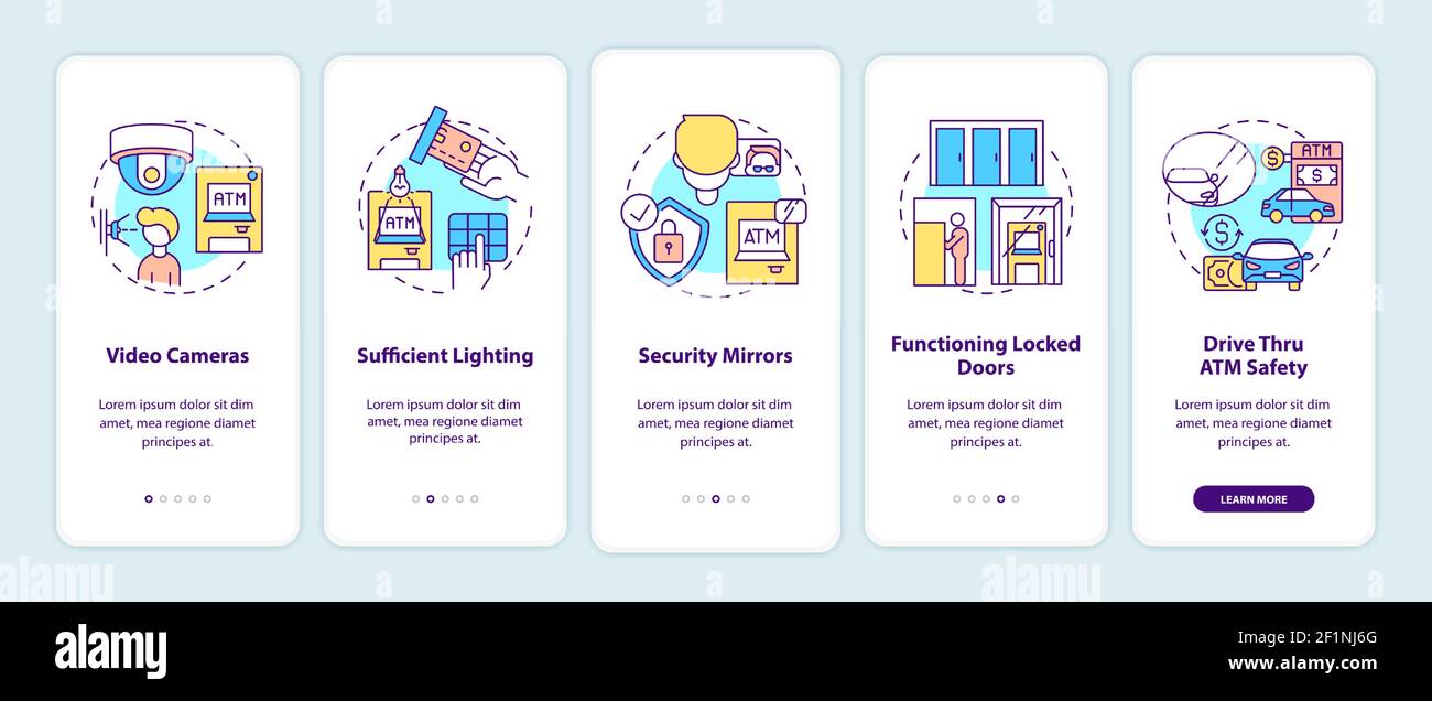 ATM safety tips onboarding mobile app page screen with concepts Stock ...