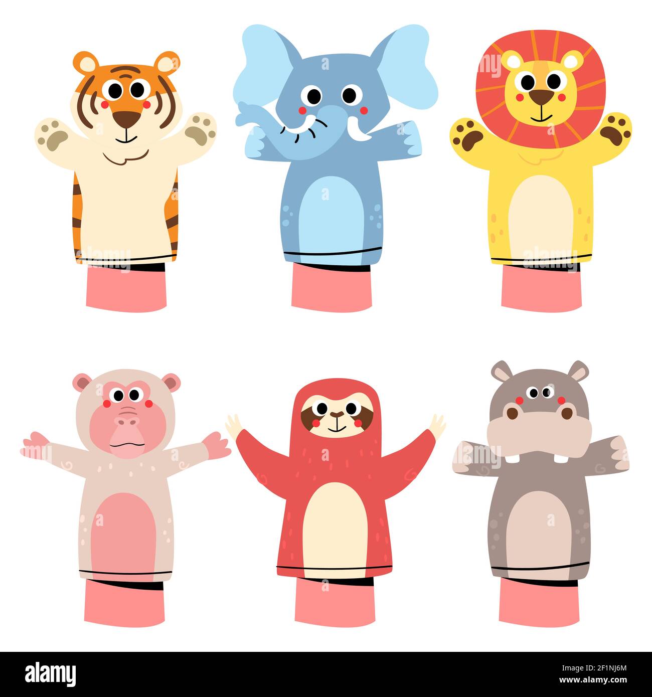 Flat design hand puppets collection Vector illustration. Stock Vector