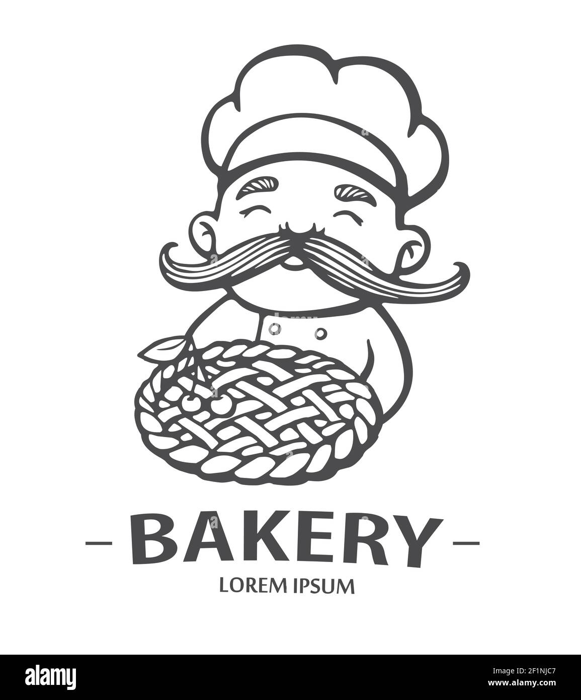 Bakery logo. Hand drawn vector illustration of chefcooker with a