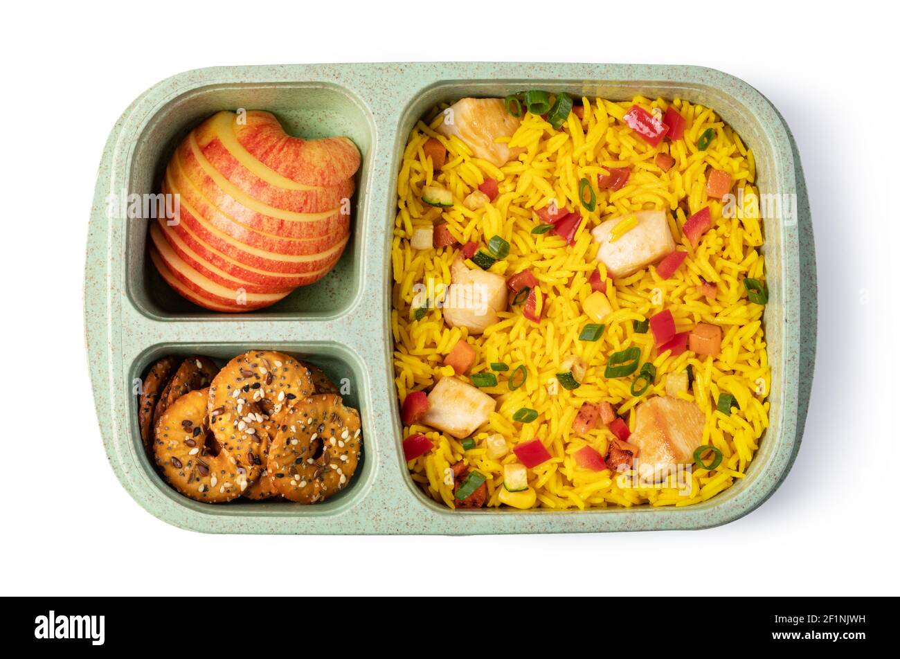 Lunch box with delicious food on a white background Stock Photo - Alamy