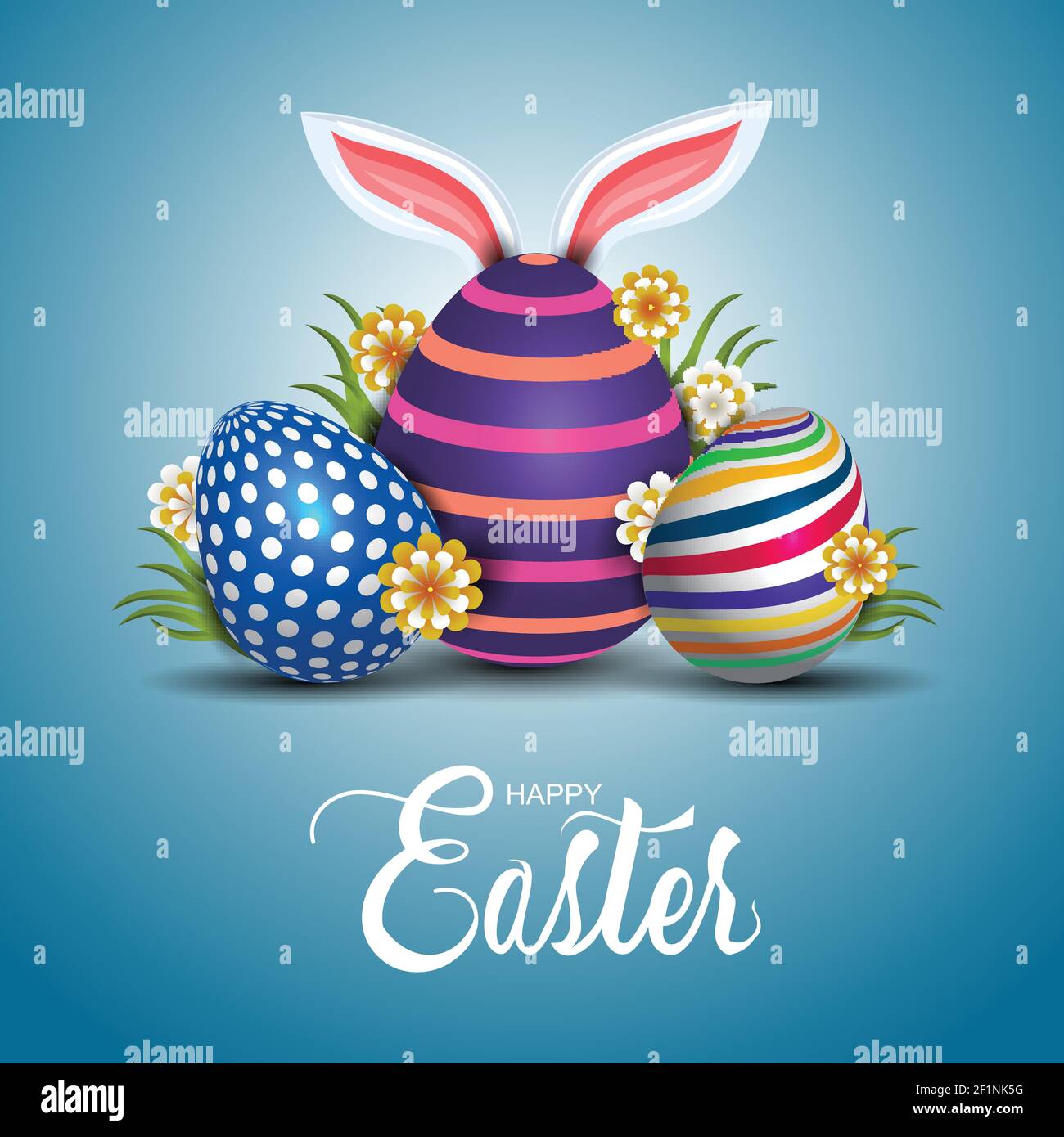happy easter greetings. funny rabbit ear with colorful easter eggs. vector illustration design Stock Vector