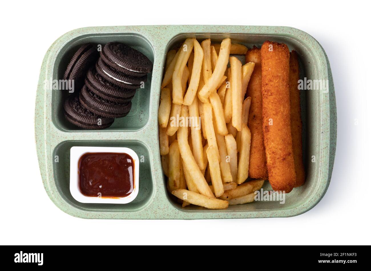 Lunch box with delicious food on a white background Stock Photo - Alamy