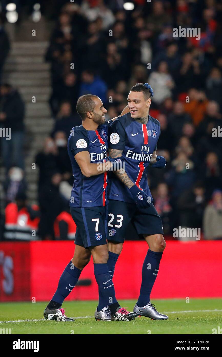 Gregory Van Der Wiel (psg) scored a goal during the French Championship  Ligue 1 football match between Paris Saint Germain and SCO Angers on  January 23, 2016 at Parc des Princes stadium