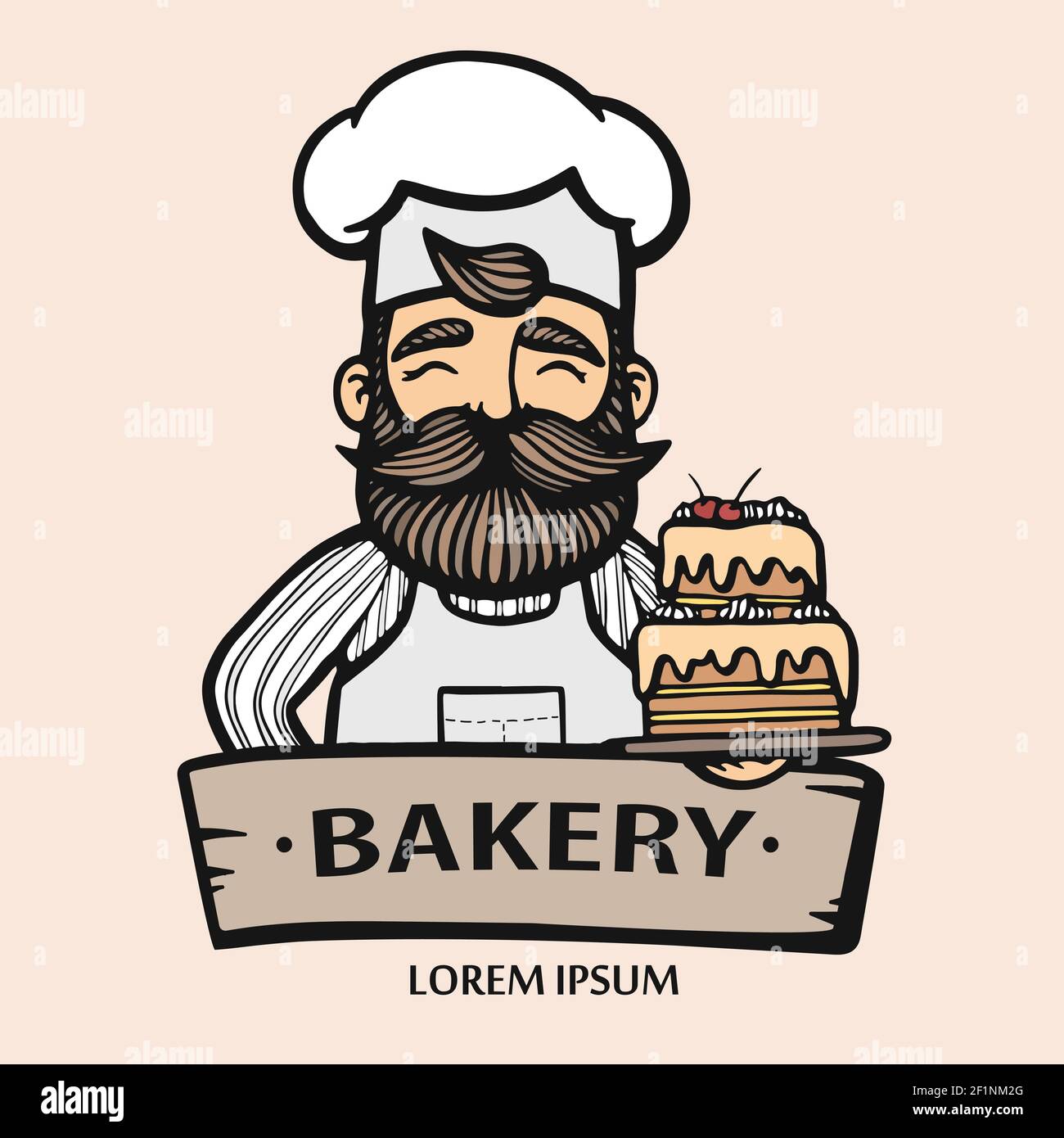 Bakery logo. Hand drawn vector illustration of chef-cooker with a mustache,  beard and cake. chef cake logo. Confectionery logo. Hipster logo Stock  Vector Image & Art - Alamy