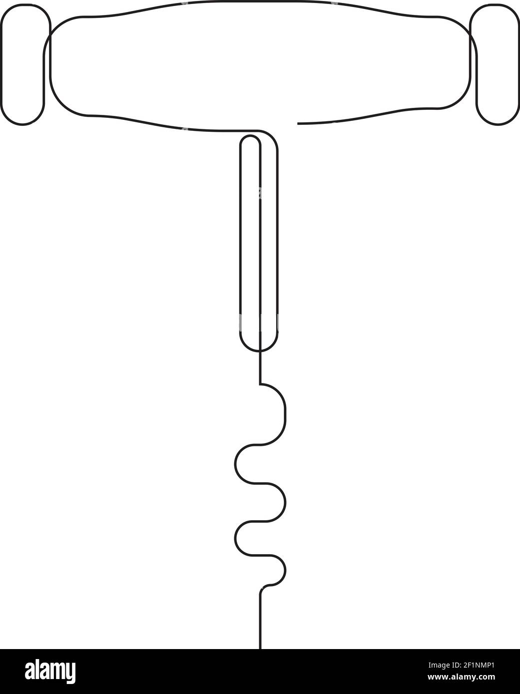 Corkscrew continuous line. Bottle-screw or win bottle opener. Vector illustration Stock Vector
