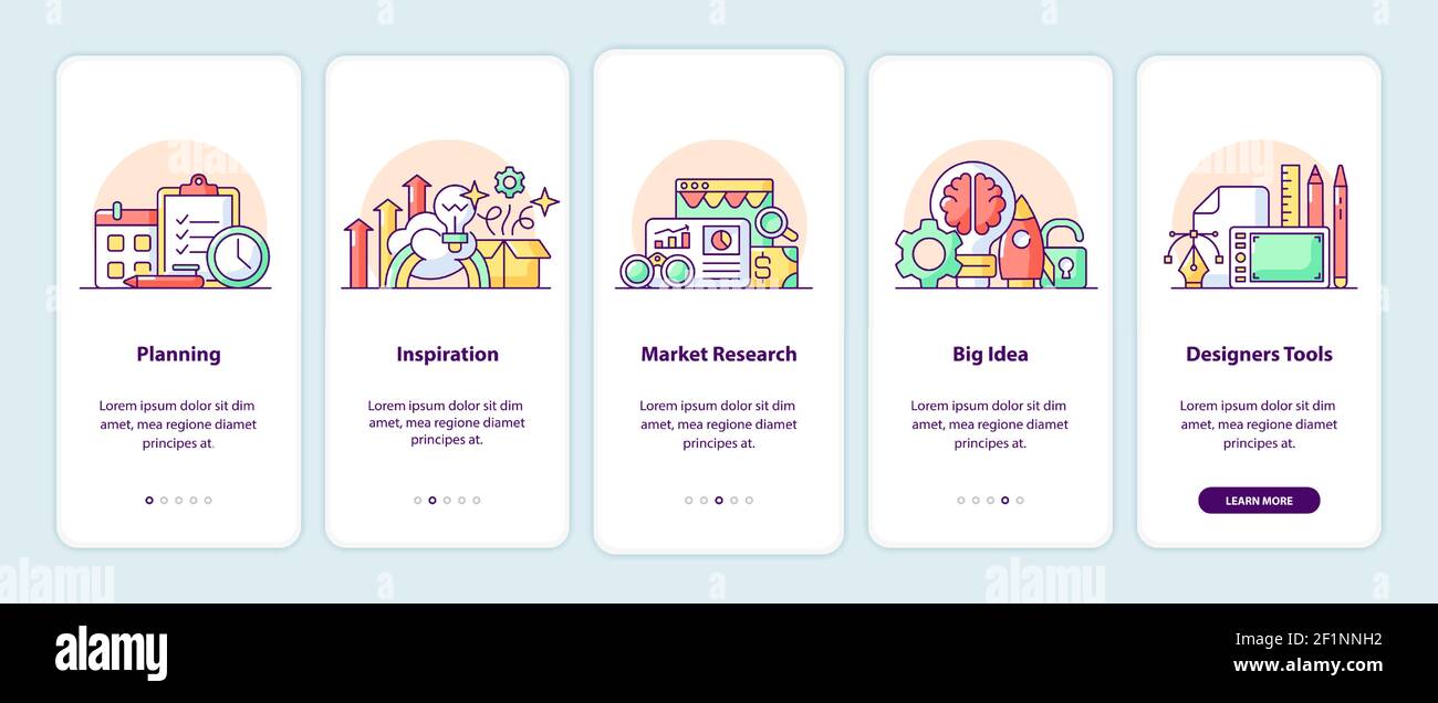 Creative thinking onboarding app screen pages Stock Vector