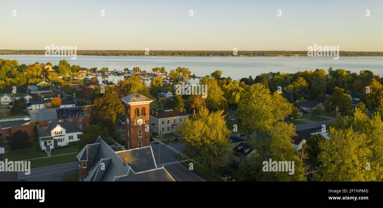 Aerial View Over Downtown Cape Vincent New York Marina Saint Lawrence