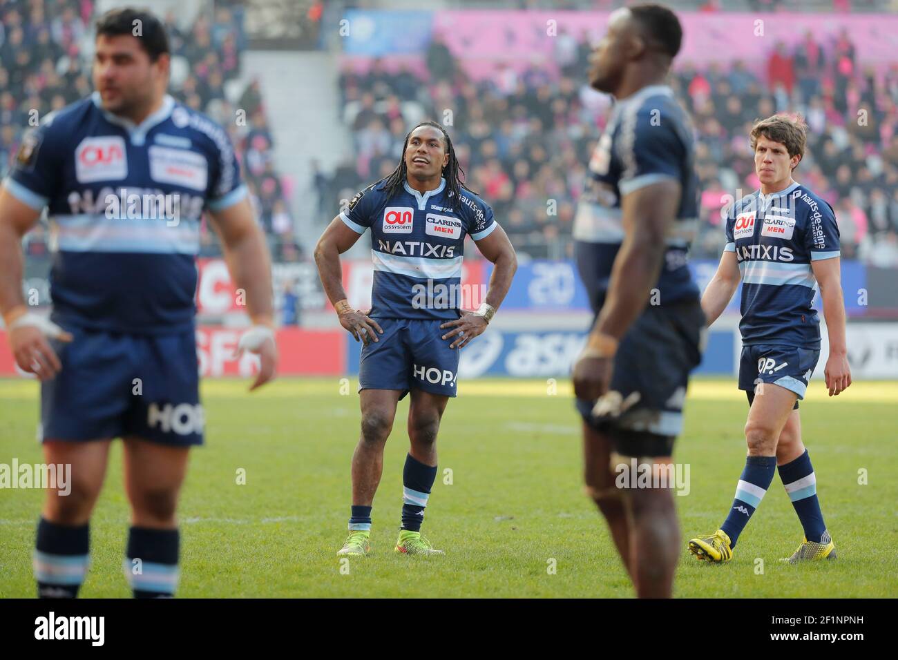 Albert Vulivuli (Racing Metro 92) waiting the video arbitrage during the  French Top 14 rugby union match between Stade Francais and Racing 92 on  March 12, 2016 at the Jean Bouin stadium