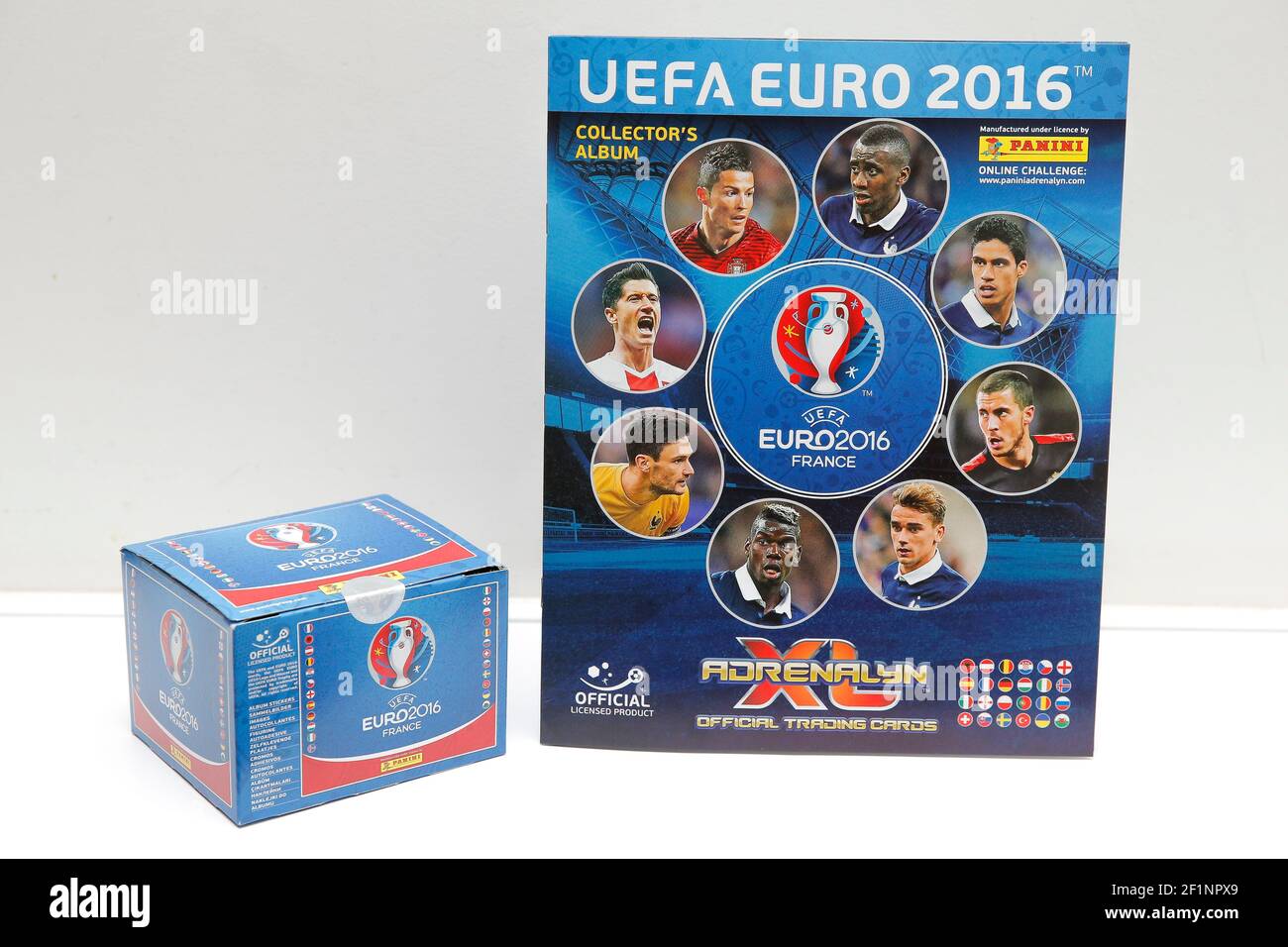 Collector's album and stickers box illustration during the Press Conference  of UEFA Euro 2016 Panini Album